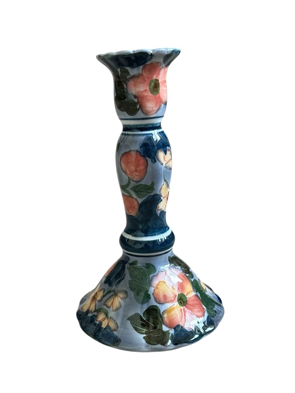Vintage Andrea by Sadek Floral Candlestick Holder Hand-Painted Porcelain Decor